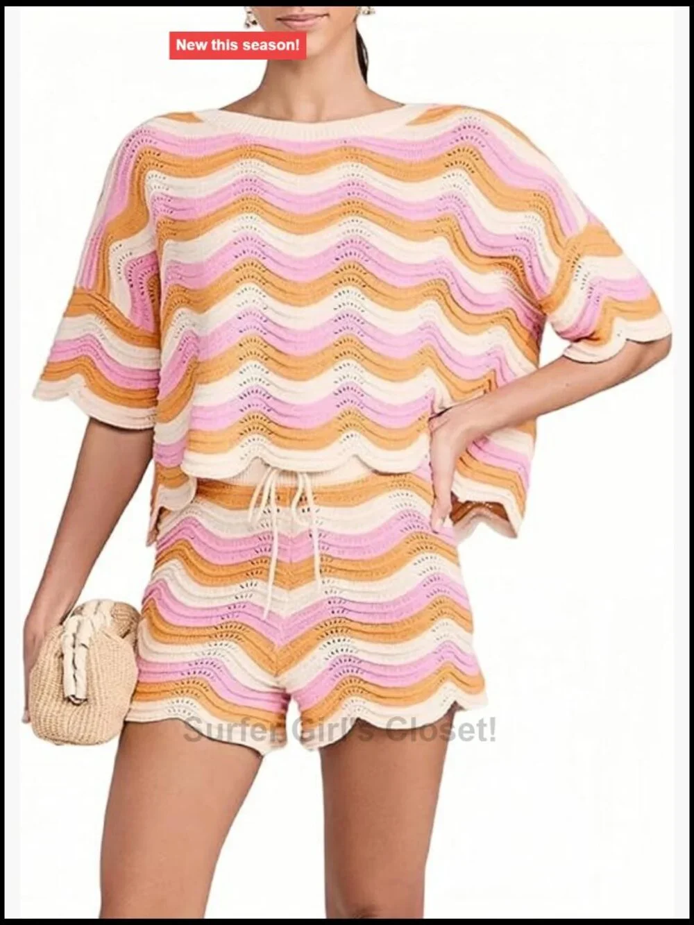 Women 2 Piece Set Short Sleeve Crochet Cover Up with Shorts Beach Vacation